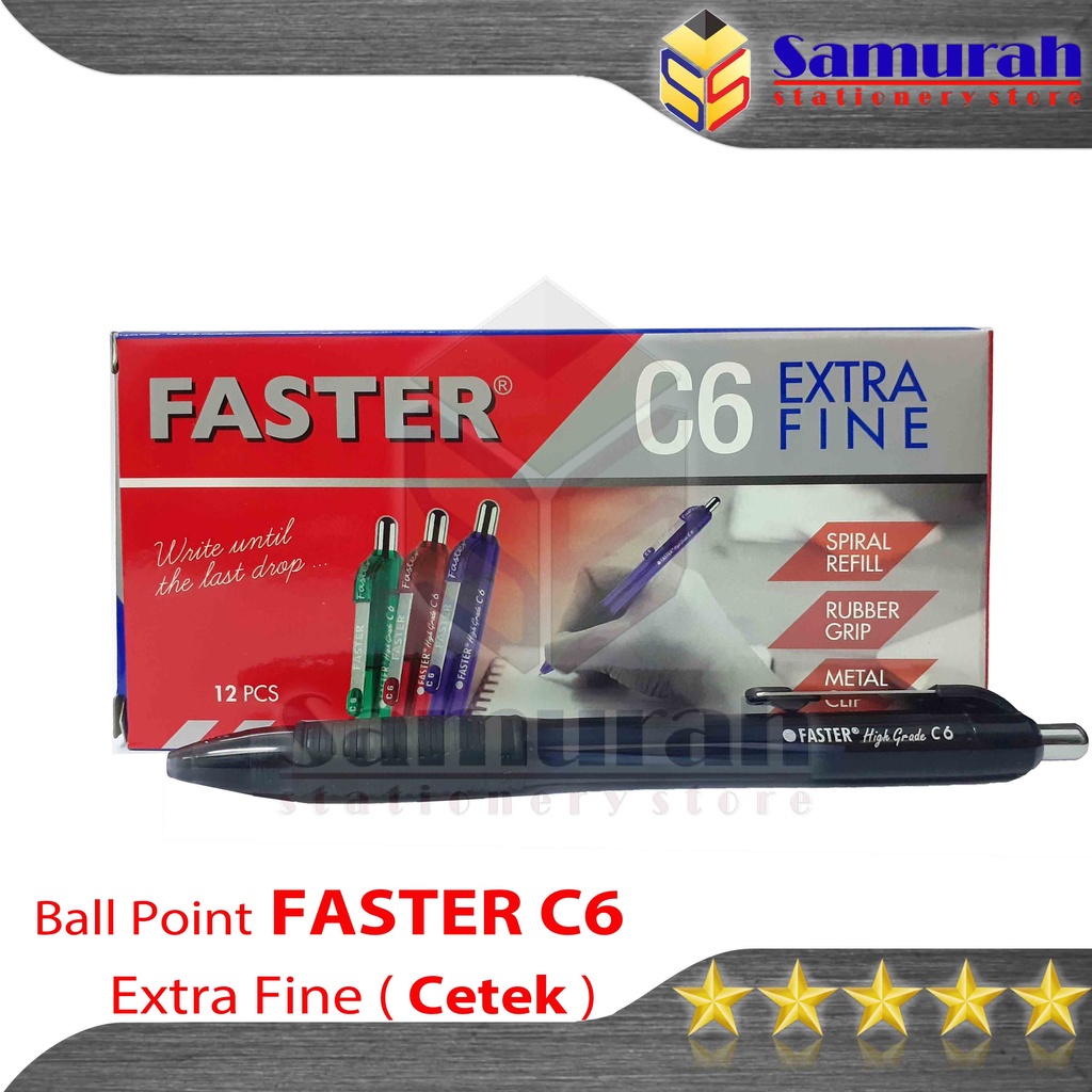 

Ballpoint FASTER C6 Extra Fine Point 0.7 mm / Pulpen Cetek C 6 isi 12 Pcs / Pen Pencet Warna Hitam -