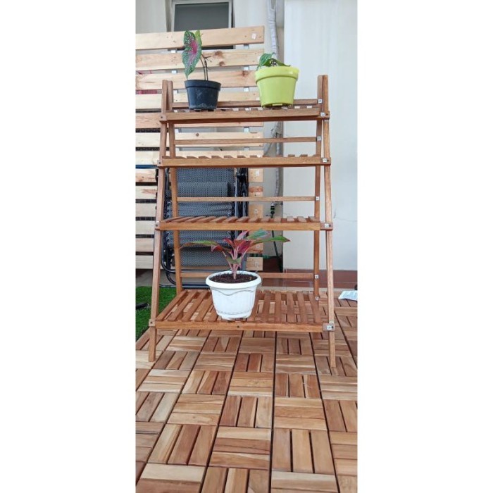 RAK BUNGA TANAMAN KAYU 4 SUSUN DILIPAT P72x38XT117