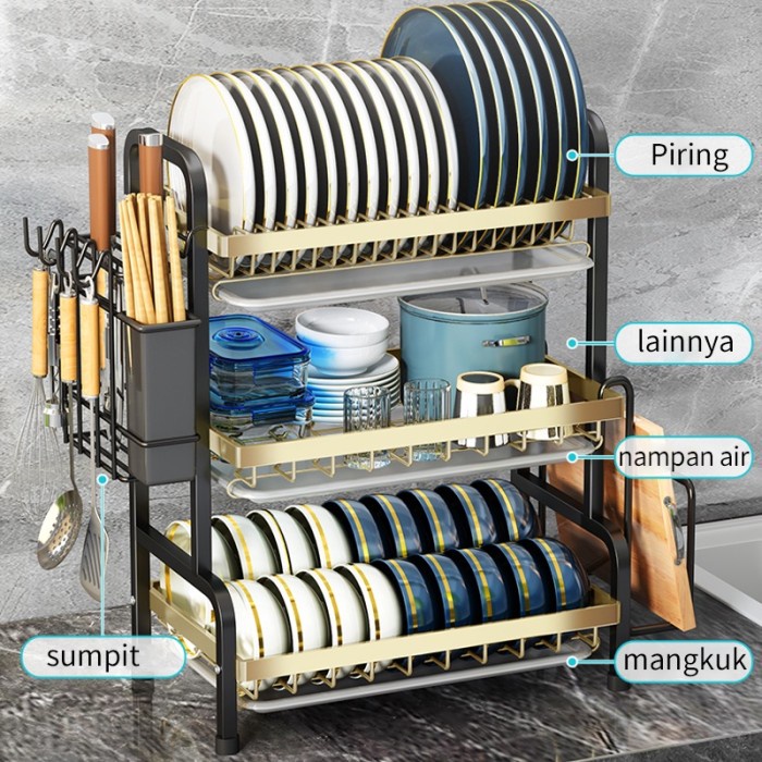 Rak Piring Stainless Rak Dapur Rak Cuci Piring Rak Penyimpanan Dapur