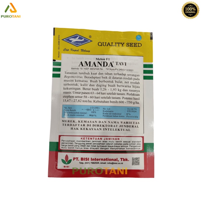 Promo Terbatas Benih Bibit Melon Amanda Tavi F1 Bisi 550 Biji Melon Cap Kapal Terbang Aman