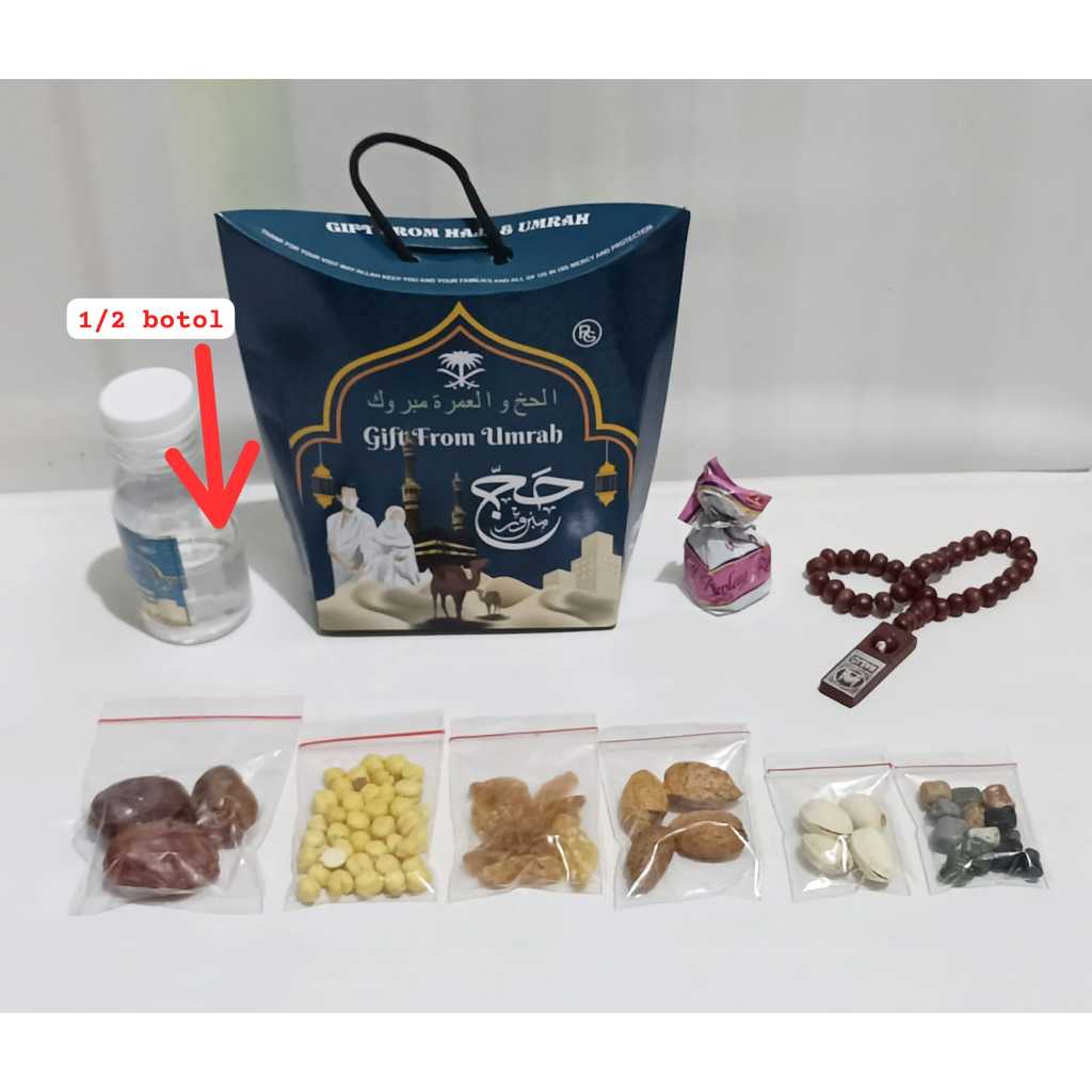 

HJ Paket Oleh Oleh Haji dan Umroh paket dus tali paket LENGKAP TASBIH33 ZAMZAM 40ml-+