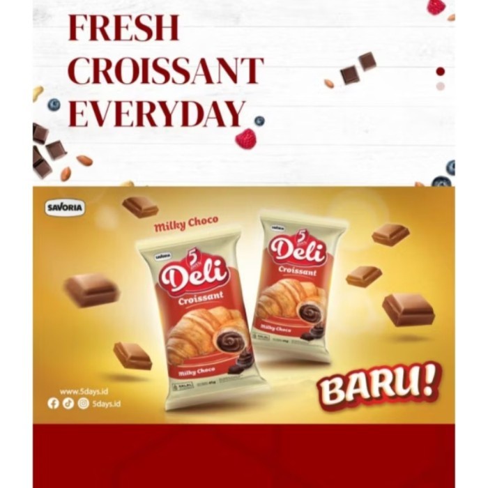 

..... 5 Days Croissant Deli Milky Choco 45Gr 1 Karton Isi 20Pcs Roti