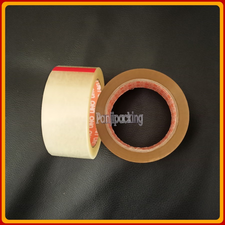 

Lakban 1 dus Bening / Coklat Uno 2 inch 45mm x 90Yard isi 72 Roll per Karton