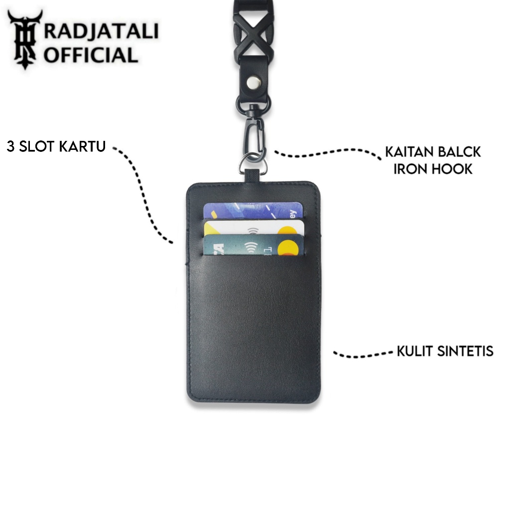 

[K3] Lanyard Kulit Holder ID Card Custom Nama Grafir Leather - BLACK