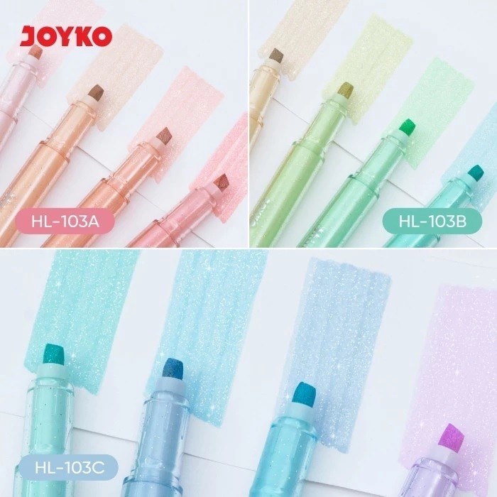 

Joyko Shimmering Glitter Highlighter HL-103 A/B/C - Spidol Penanda Set Isi 4 Murah