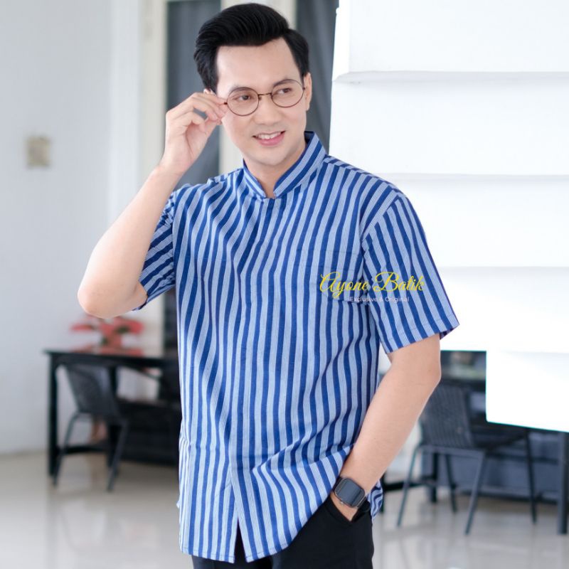 {{ Baju Tradisional Pria Ekslusif Lengan Pendek Kemeja Lurik Pria Lengan Pendek Premium Bahan Tenun