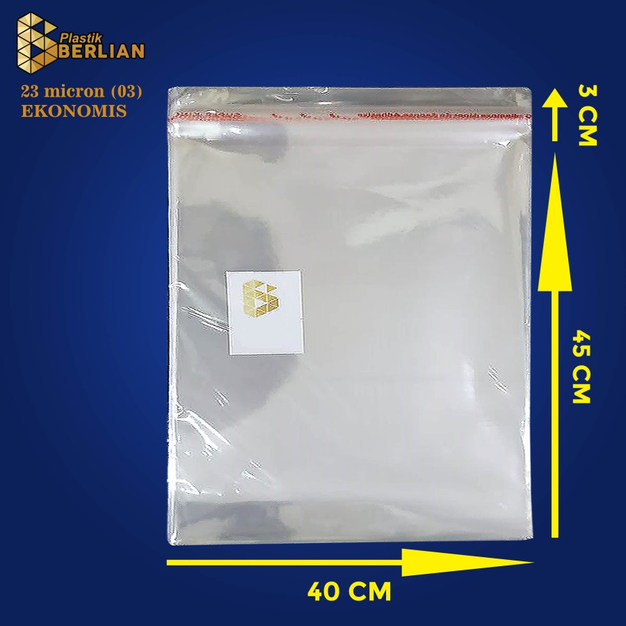 

40 x 45 cm Plastik OPP EKONOMIS 23micron (100 lbr) (lem/seal)