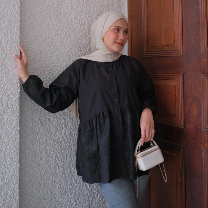 Sale Floral.Id Nayela Blouse Katun Poplin Mix Brokat Premium Wanita Atasan Busui Hnm108