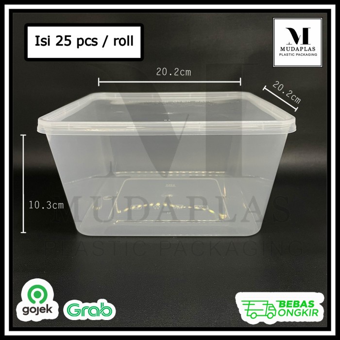 TOP KOTAK MAKAN PLASTIK 3000 ML SQUARE THINWALL DM ISI 25 PCS 3000SQ -