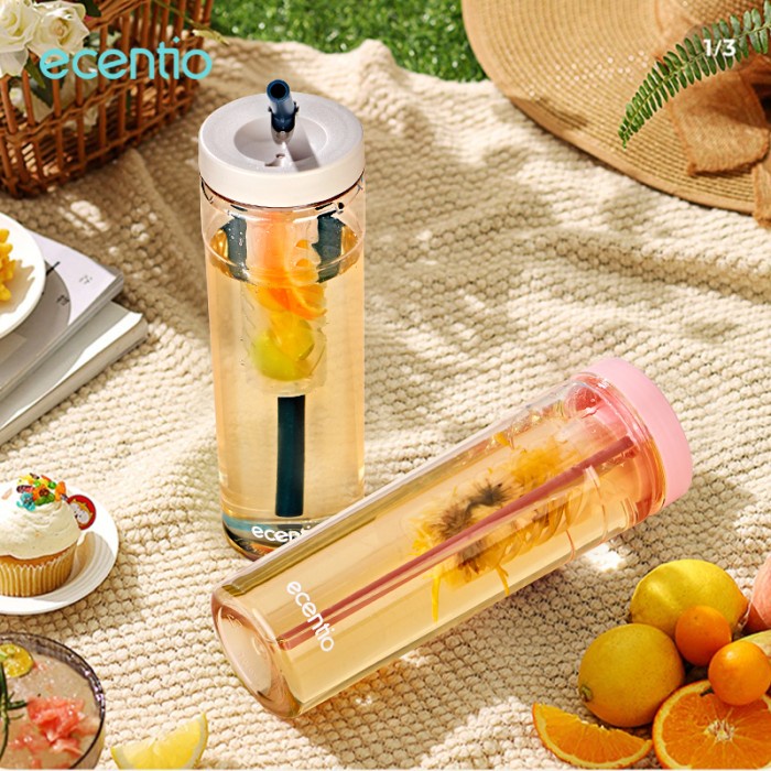 JAYAmart- ecentio botol minum sedotan Transparan tumbler Infused free stiker