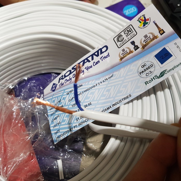 (Good) Kabel Oval Gepeng Putih 2x0.75 Rostand Sucofindo SNI ( 50 Meter )