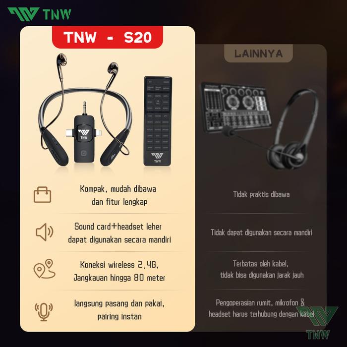 TNW S20 Live Sound Card Microphone Microphone 2in1 Wireless Clip on Mic dan SoundCard Mic HP Audio