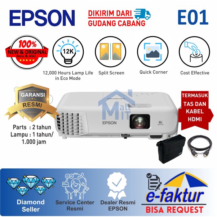 Project - JKT PROYEKTOR EPSON EB-E01 EBE01 EB E01 XGA pendamping EB-E500 EB E500