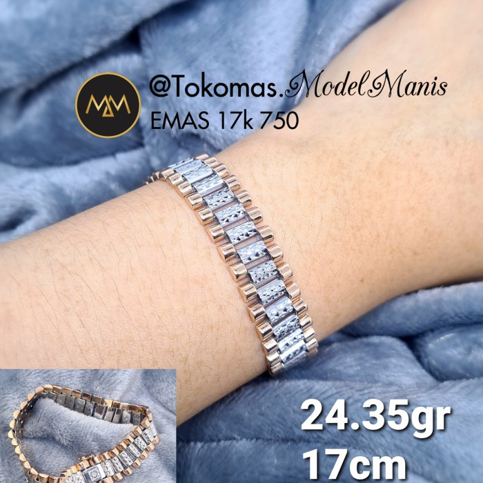 Gelang Rolex Emas Asli emas putih kombinasi rosegold 750 kadar 17k
