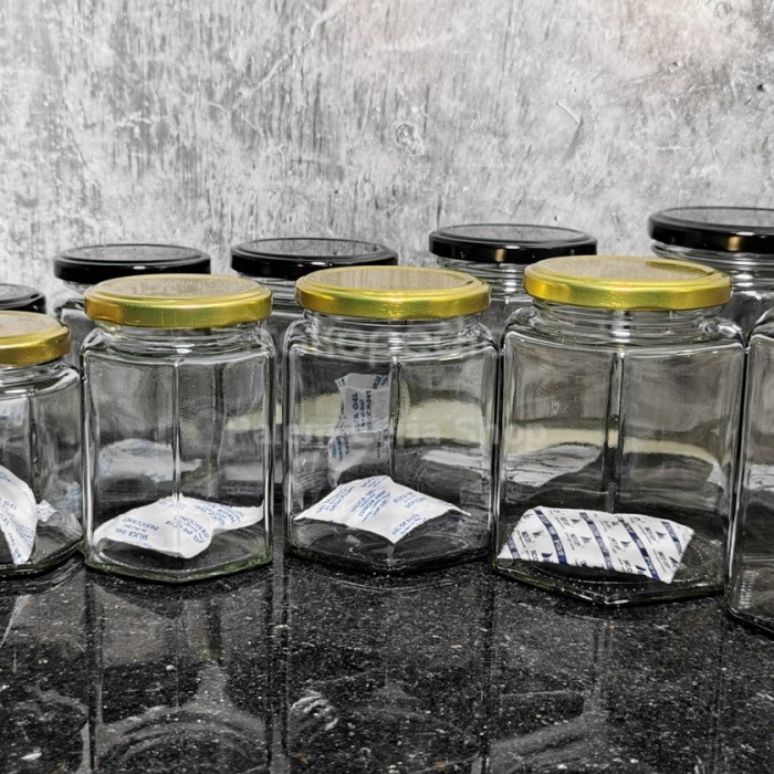 (Good) Toples MADU Hexagonal Kaca Glass Jar Food Grade Baru Import Quality