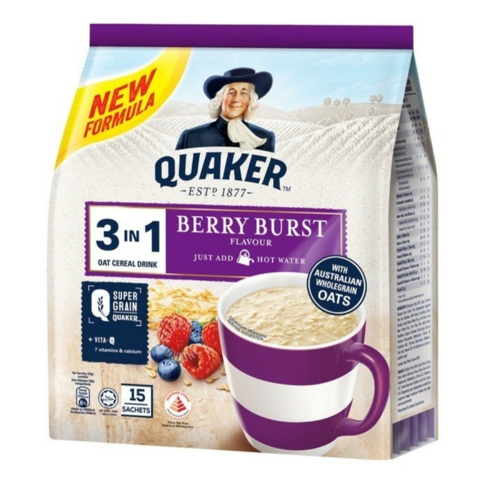 

Quaker 3In1 Oat Cereal Drink Berry Burst 15 X 28 Gram