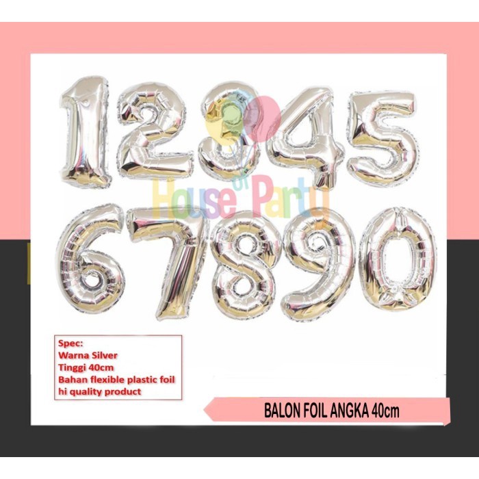 (Best) Balon Foil Angka SILVER / SILVER 40cm / Balon foil / Balon Angka 1 PCS