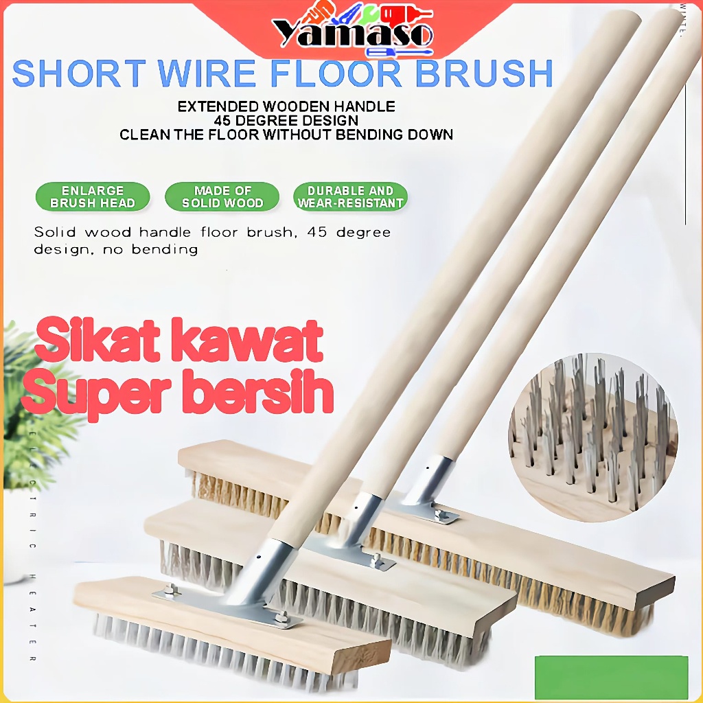 20/45cm Sikat kawat baja tahan karat/sikat lantai/sikat gagang kayu panjang/sikat kaku/sikat lantai