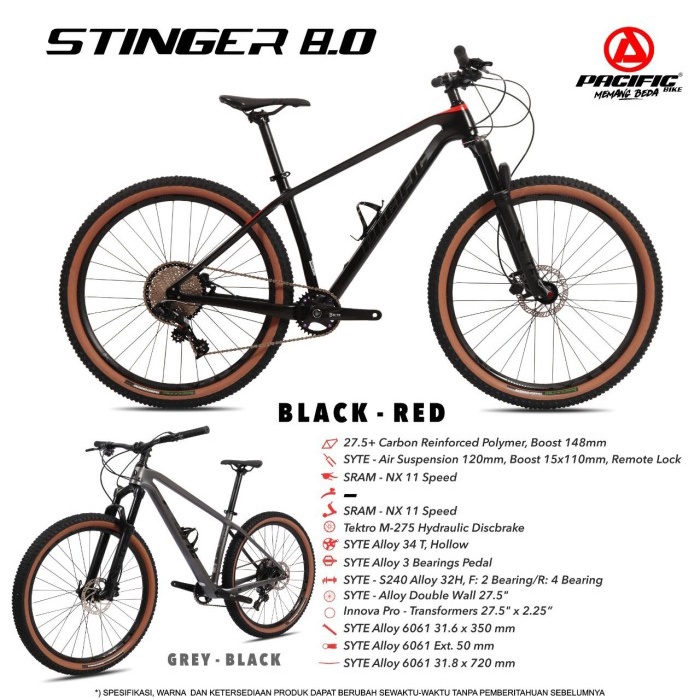 Bagus Sepeda Gunung 27.5"Mtb Pacific Stinger 8.0 Carbon Sram 11 Speed, Bonus