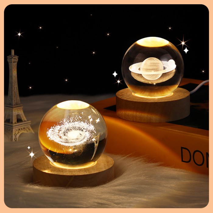 Lampu Tidur Crystal Ball Night Light 3D Planet Saturnus Warm White