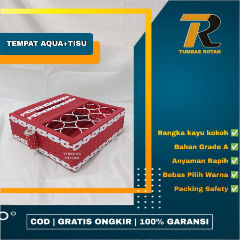 Paling Dicari 2in1 Tempat Air Mineral dan Kotak Tisu Rotan Sintetis Dilengkapi dengan Wadah Sedotan