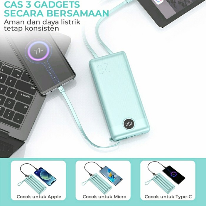 Powerbank Mofit M26 20000Mah Built In Cable Kapasitas Real Original