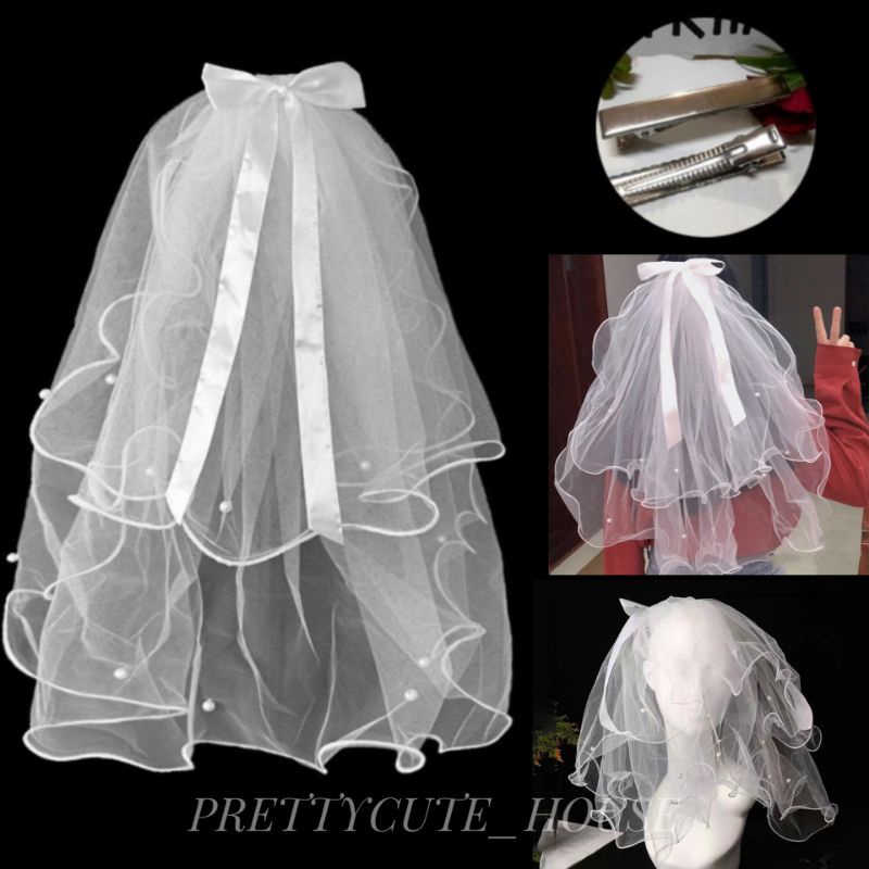 - PCH SIMPLE WEDDING VEIL GLOW IN THE DARK / kain veil pengantin + jepitan penutup kepala hiasan