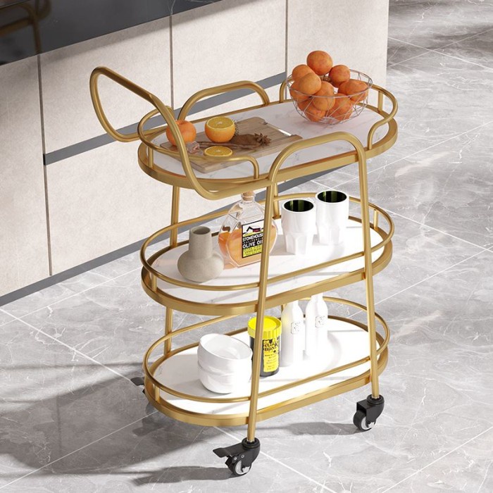 Gold Marble Serving Food Trolley Hotel - Troli Makanan restoran hotel