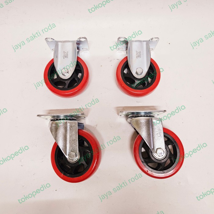 Roda troli 4 inch pu merah 2putar 2mati xptool