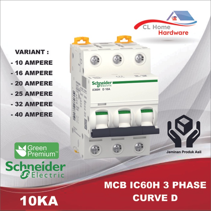 MCB iC60H kurva D SCHNEIDER 3PHASE 10A/16A/20A/25A/32A/40A