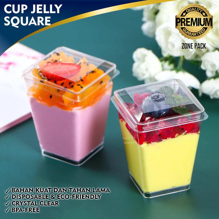 [10 PCS] Cup Jelly Square + Tutup Gelas Cup Puding Cup Cup Dessert Tiramisu Cup puding unik kotak