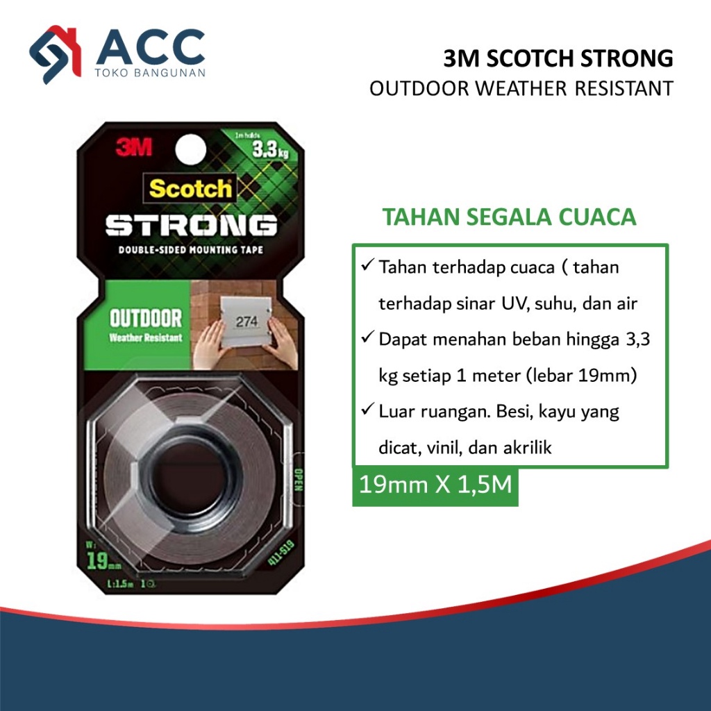 

3M SCOTCH Outdoor Mounting Double Tape 19mm x 1.5 Meter