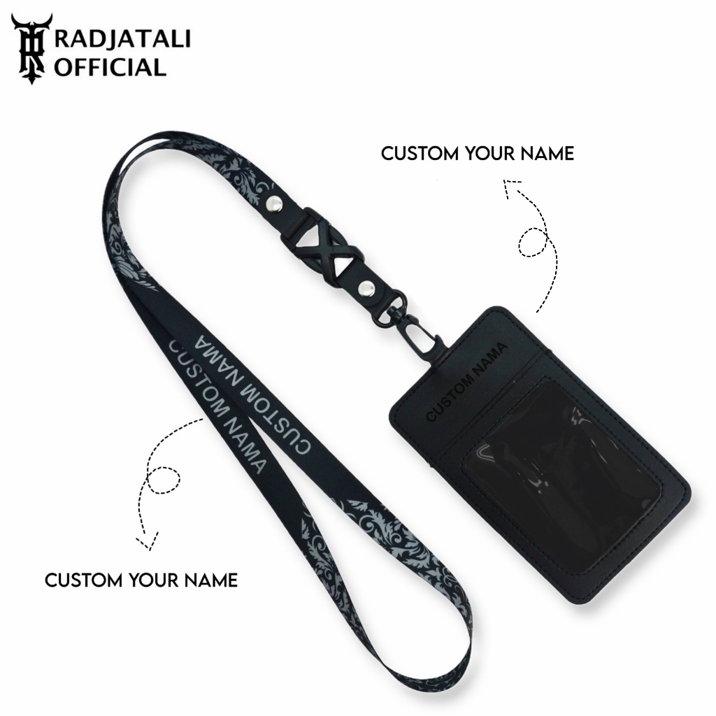 

Lanyard Kulit Holder ID Card Custom Nama Grafir Leather - BLACK