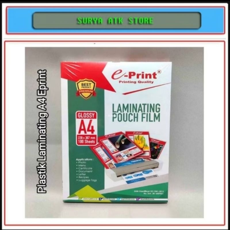 

50 Pcs Plastik Laminating F4 /A4 Eprint