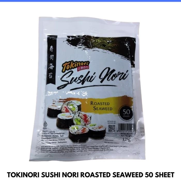 

terbaru !!! tokinori sushi nori roasted seaweed 50 sheet halal mui tokinori ready