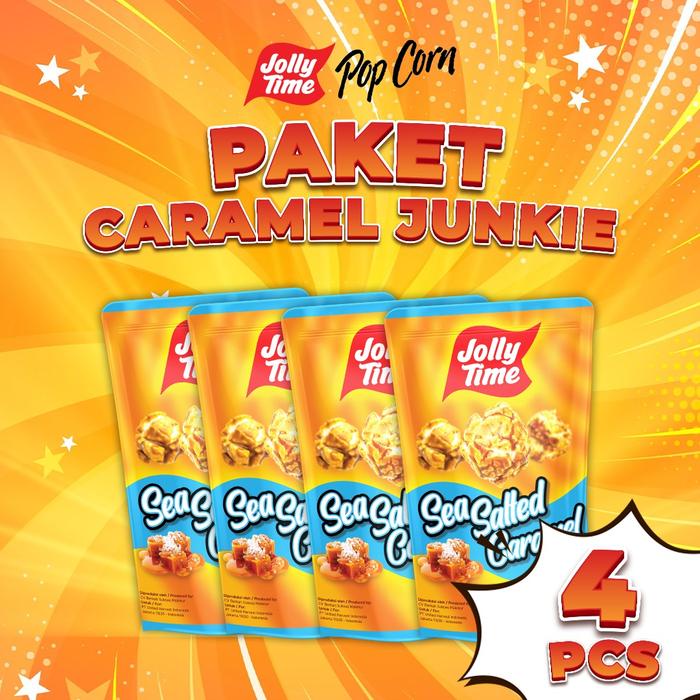 

terbaru !!! jolly time popcorn - paket caramel junkie (4 pcs sea salted caramel) ready