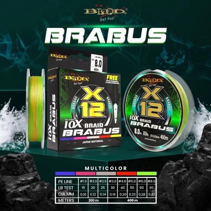 Ready Stock Senar Pe Blood Brabus X12 Ukuran 200-400 Meter Multi Colour Packing Aman
