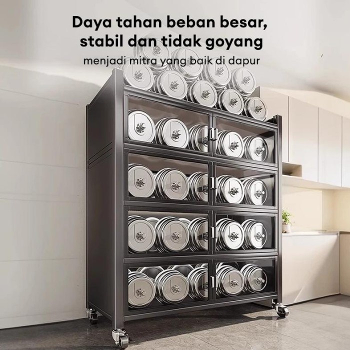 Rak Lemari Dapur stainless steel Lemari dapur serbaguna Lemari rak piring tertutup Rak Oven