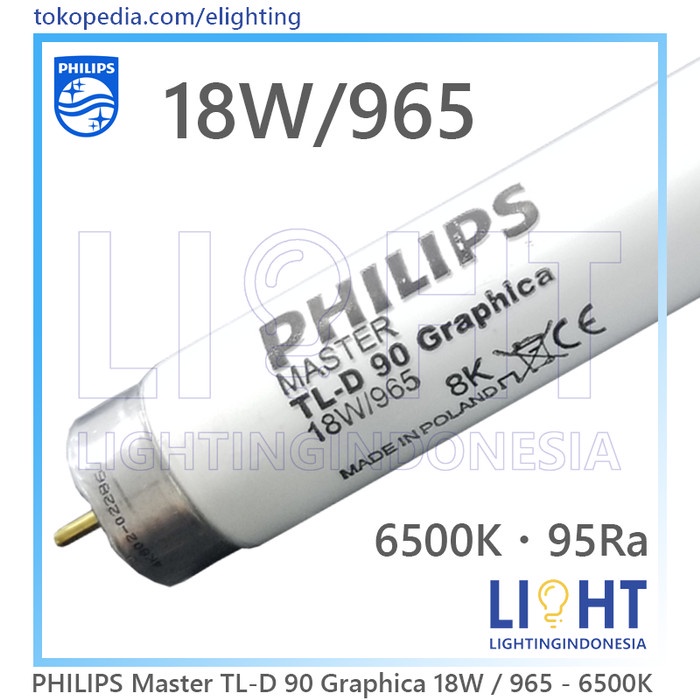 Philips Master TL-D 90 Graphica 18W/965 Made in Poland Lampu Cek Warna