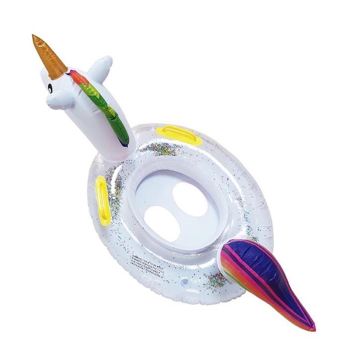 BAN PELAMPUNG KOLAM RENANG PVC ANAK UNICORN GLITTER DENGAN PEGANGAN TANGAN