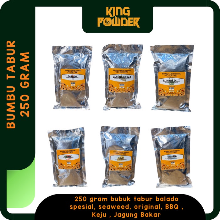 Bubuk Tabur Pedas/seaweed/balado/bbq/jagung bakar/ Keju Bubuk 250 Gram