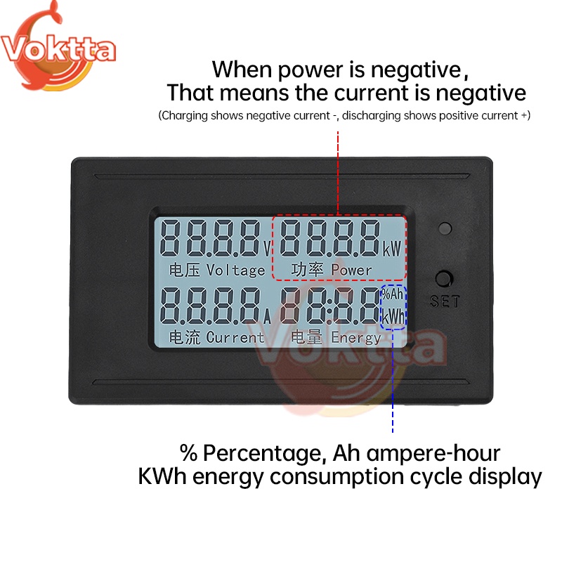 DC 6-200V LED Digital Voltmeter Ammeter Wattmeter DC Voltage Current Meter Tester Coulometer Electri
