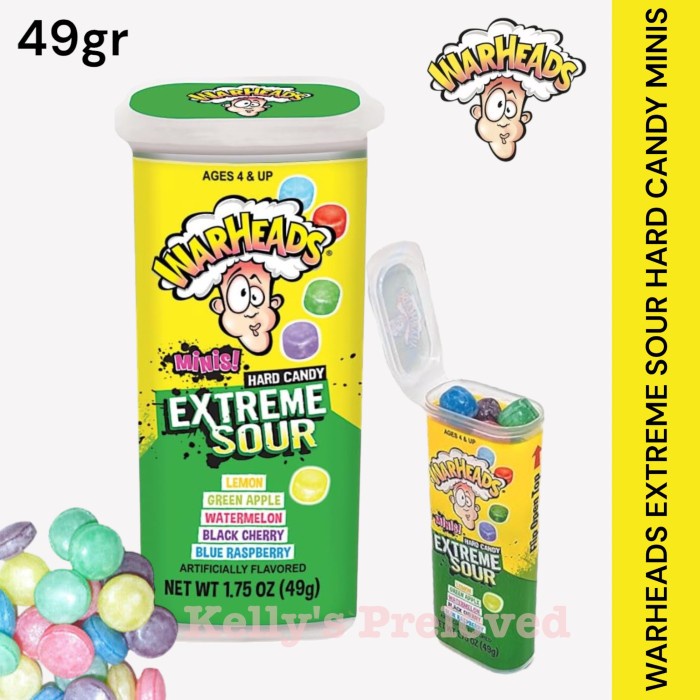 

terbaru !!! warheads extreme sour hard candy minis ! 49 gr permen warhead ready