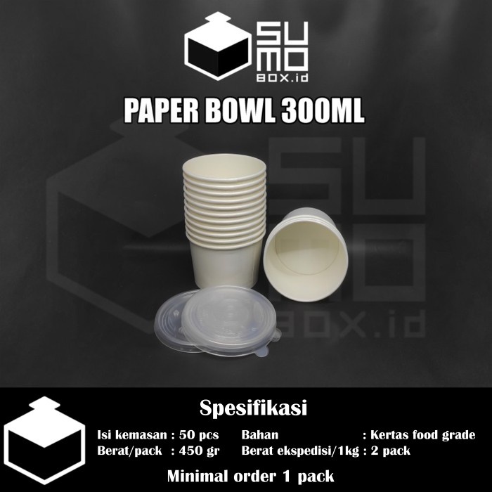 Paper Bowl 300Ml / Mangkuk Kertas Tebal / Cup Bowl + Tutup [Eceran] Best Seller