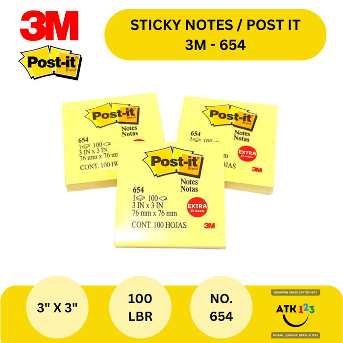 

(BestSeller) Post It / Sticky Note Merk 3M No. 654 Warna Kuning