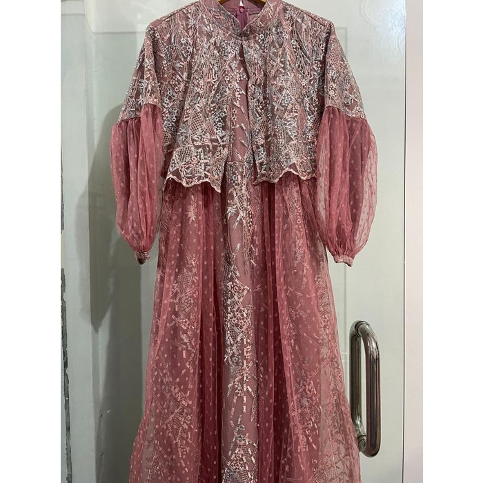 Meera - Natassia Dress Brokat Kondangan 2024/ Semi Rompi Bahan Brokat Mix Tile Dot Mewah Muslim