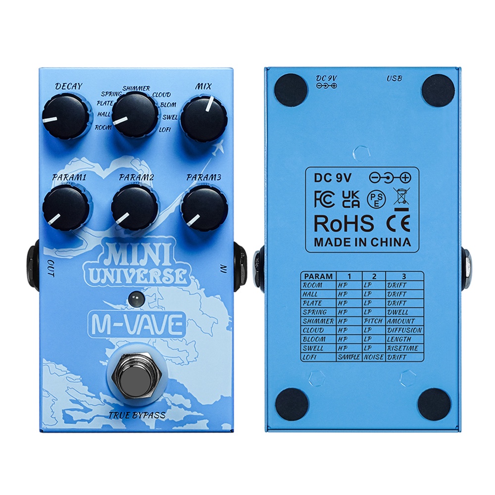 M-Vave Mini Universe Digital Reverb Guitar Pedal 9 Reverb Effects Room/Shimmer/Lofi/Spring Reveb