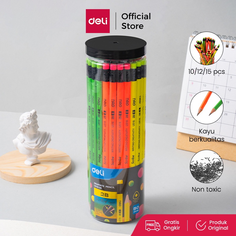 

Deli Pensil kayu 2B bentuk segitiga untuk pegangan yang nyaman 50pcs EU51806