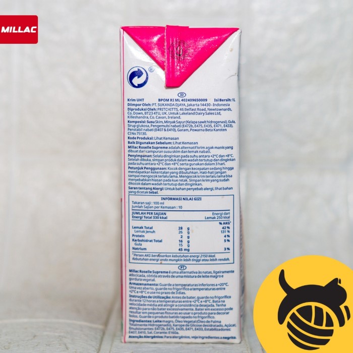 

(BestSeller) MILLAC Roselle Supreme Whipping Cream 1 liter Hanya Ekspedisi