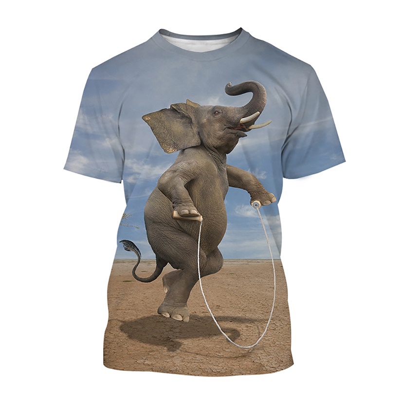 New Summer Animal Fun Elephant 3D Print T-Shirt Men Women Funny O-Neck Short Sleeve Oversized